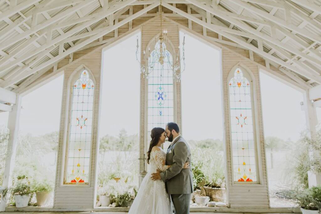 A Bride and groom in a chapel in New Braunfels