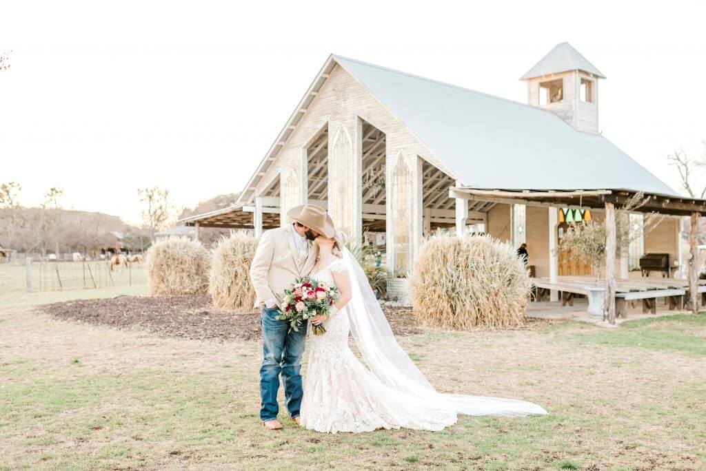 Bride and Groom at a Gruene Texas Wedding at Gruene Estate's open air chapel